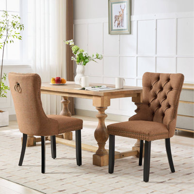 Ensemble de 2 chaises de salle à manger en lin massif et rembourré en lin massif avec pieds en bois Nikki Collection