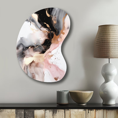 Pink Black Textured Splash Marble I - Abstract Marble Boom Shape Asymmetric Metal Wall Sculpture