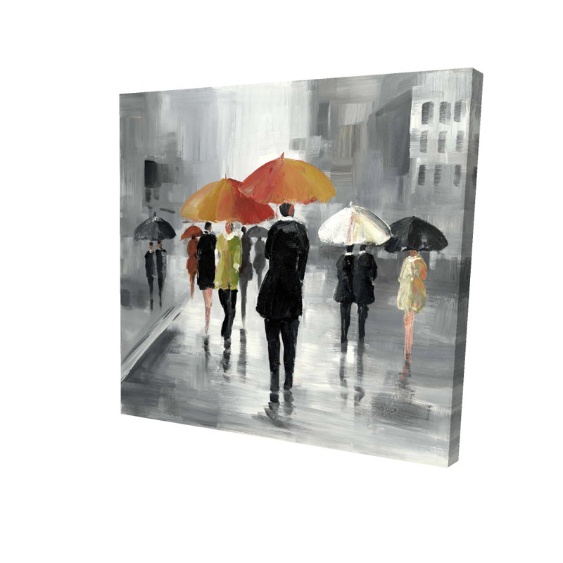 Street Scene with Umbrellas Canvas | Object Gray Bedroom Decor