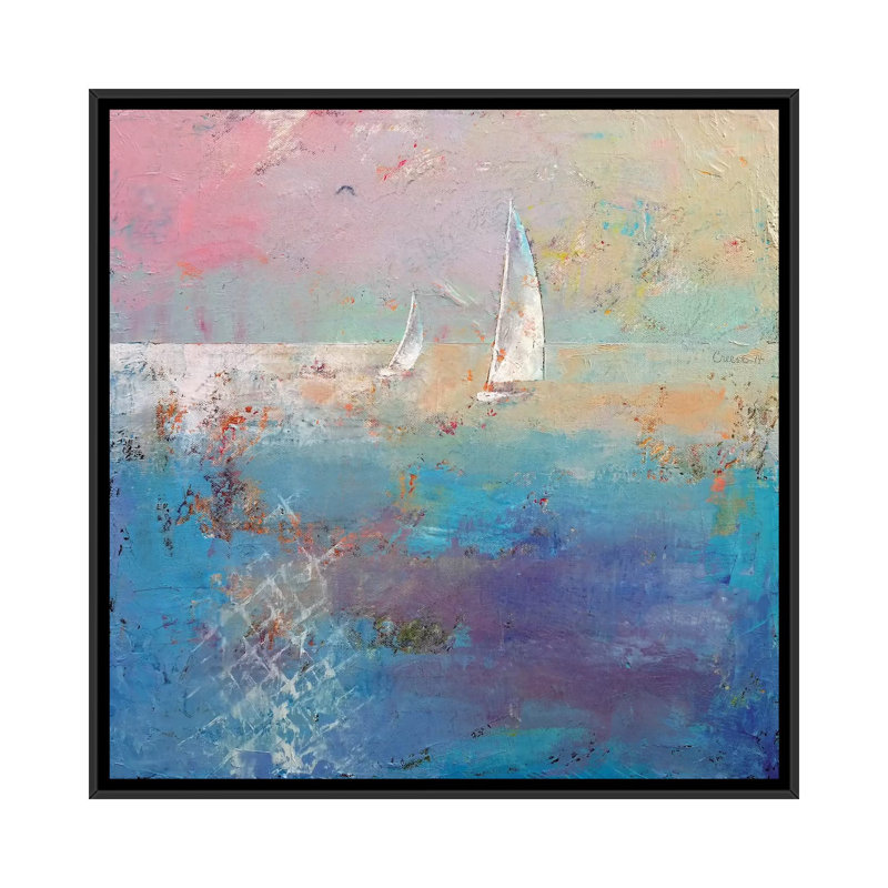 « voilier », reproduction d’art sur toile, H 18 po x l 18 po x P 1,5 po, Toile avec cadre noir, Pas de tapis
