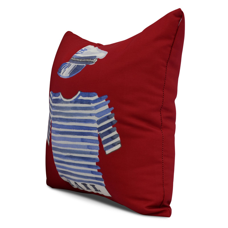 Housse de coussin d'extérieur carrée à imprimé capitaine Nantucket, 20 po x 20 po, Rouge