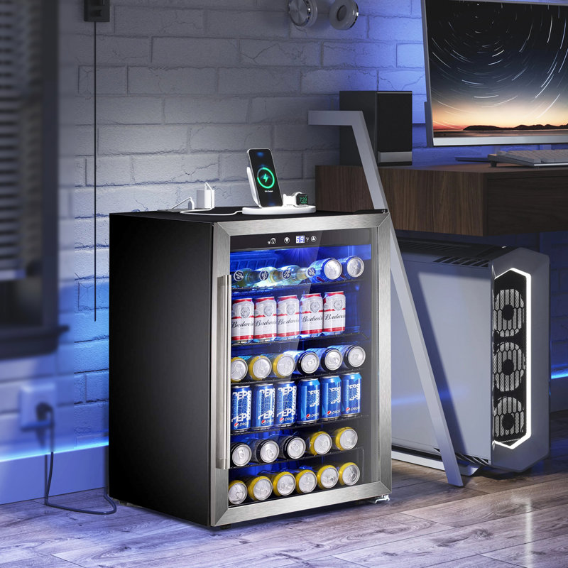 145 Can Beverage Refrigerator And Cooler With Glass Door For Home/Office/Bar-Black