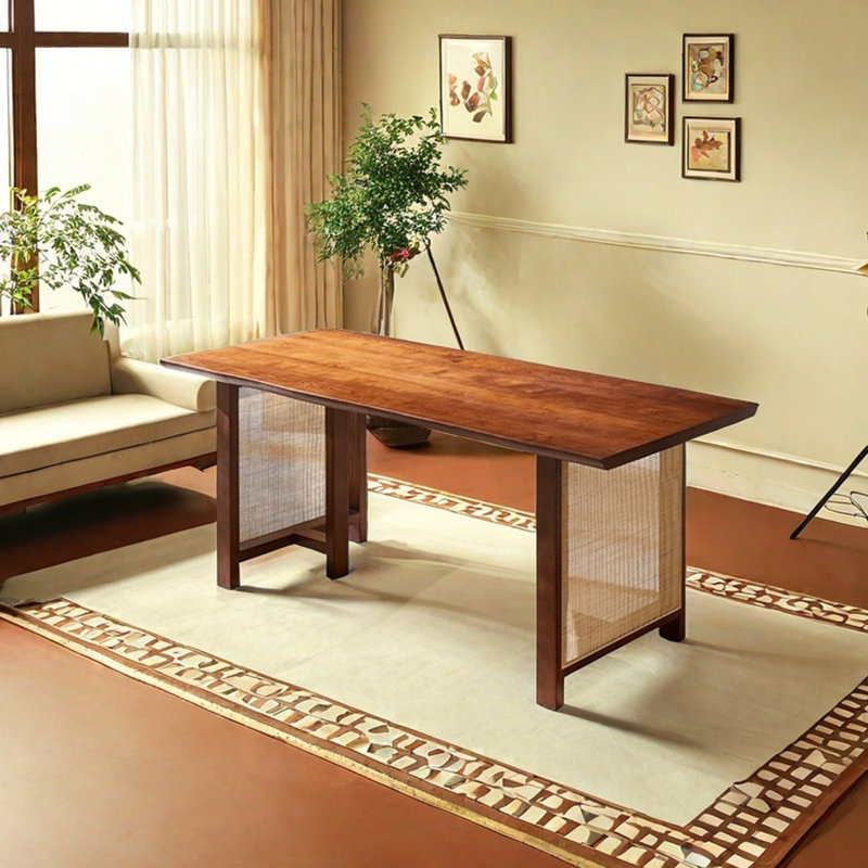 Table de salle à manger en rotin et bois massif, H 29,13 po x L 62,99 po x l 33,46 po