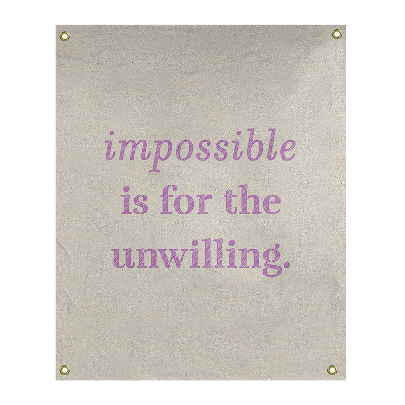 Tapisserie quote « impossible à écrire » en polyester, H 80 po x l 59 po, Blanc / violet