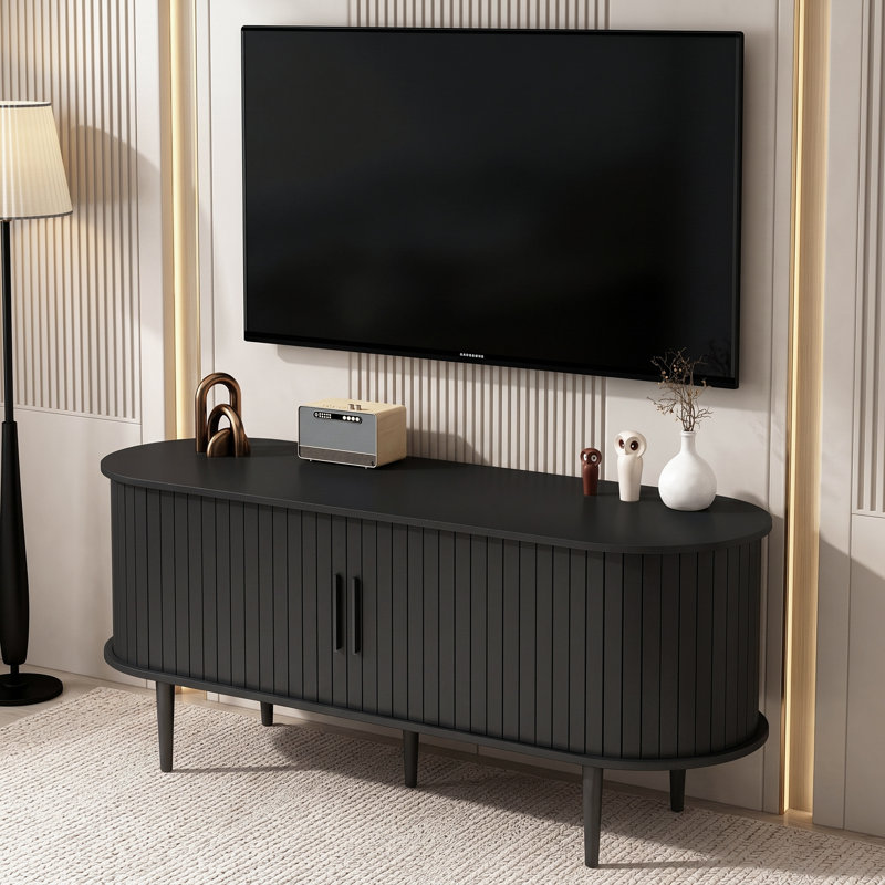 Meuble télé avec porte coulissante et meuble télé noir, Noir