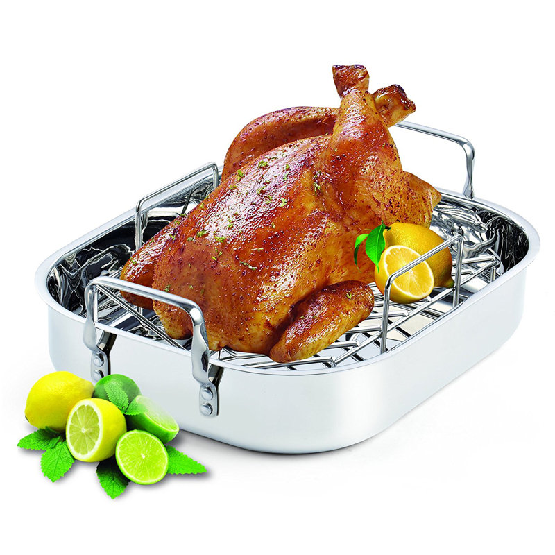 Stainless Steel 16x13 Roaster Pan with V-Shaped Rack