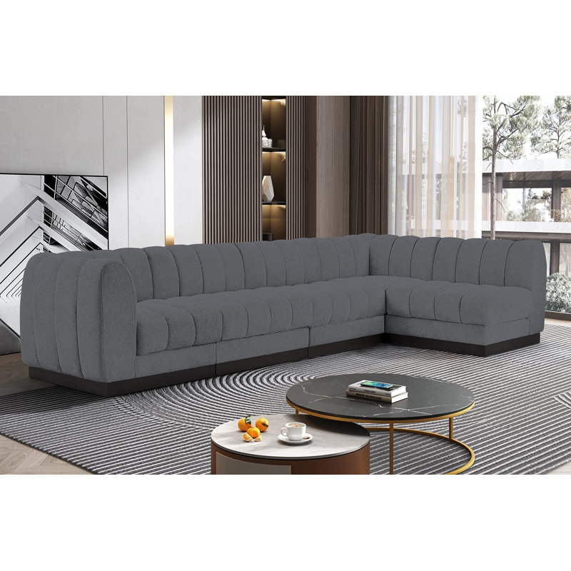 Canapé modulaire rembourré 5 pièces Quinn, Tissu gris chenille