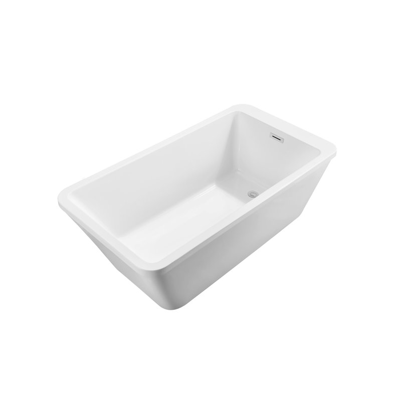 Baignoire de trempage autoportante en acrylique 60 "avec bonde et plateau en bambou Streamline, Chrome poli
