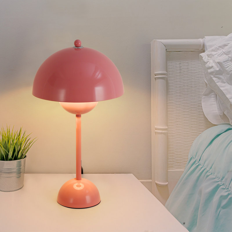 Modern Flower Cute Small Dome Shade Table Lamp,nordic Minimalist Mushroom Lamp Retro Nightstand Bedside Lamp Desk Lamp, Pink