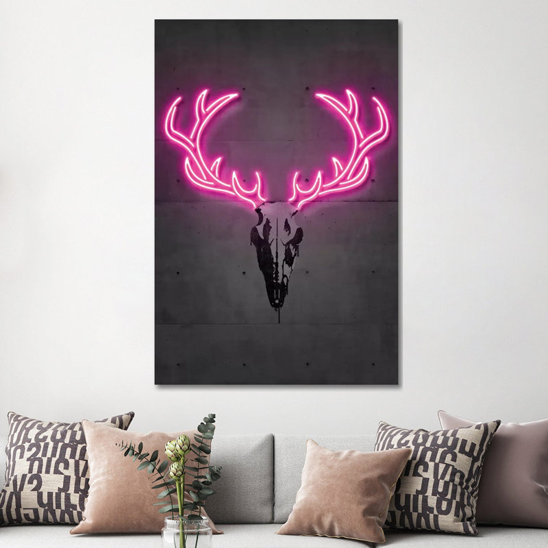 « Deer Skull » par octave Mielu-impression d’art graphique, H 60 po x l 40po x P 1,5 po, Toile tendue, Pas de tapis