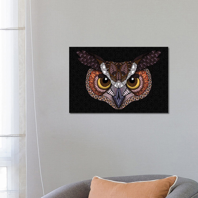 Great Horned Owl Head - Dark Horizontal by Angelika Parker - Wrapped Canvas Print, 66.04 cm H x 45.72 cm W