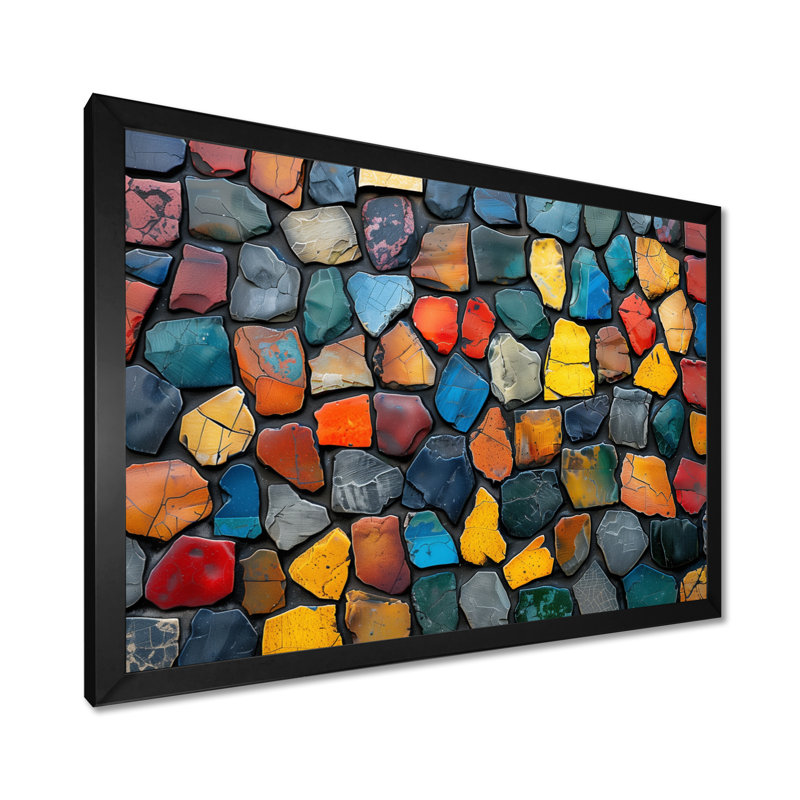«Colorful Mosaic Tiles Beauty II - Boho Mosaic Decor», reproduction d'art mural, H 12 po x l 20 po, Cadre photo noir simple