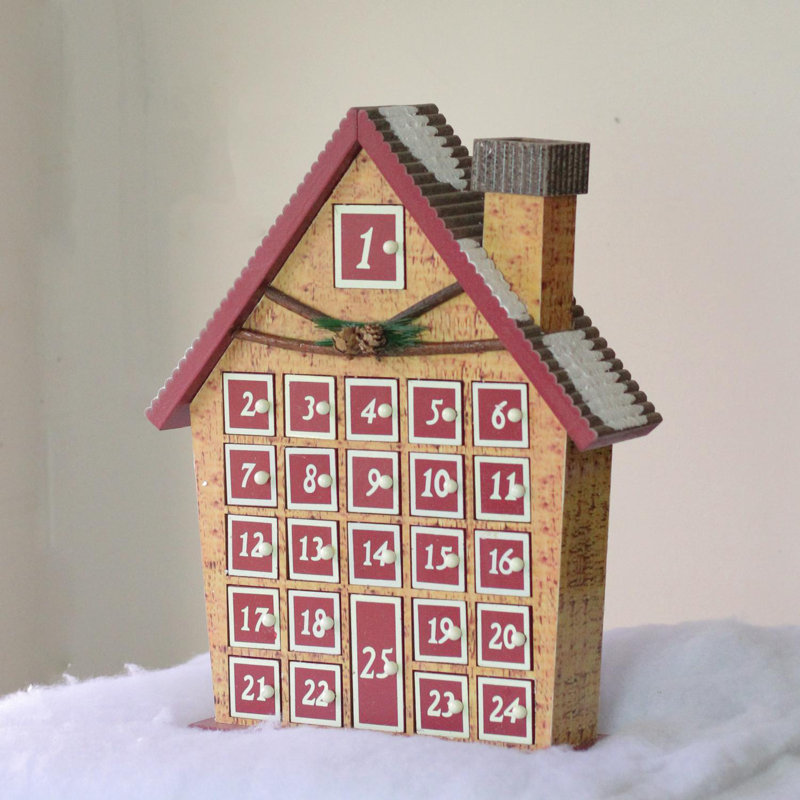 Décoration de Noël de table 15 po rouge et beige avec calendrier de l'Avent