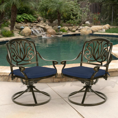 Outdoor Bistro Swivel Patio Furniture Cast Aluminum Dining Chairs with Cushions for Balcony, Lawn, Garden, Backyard by MEETWARM