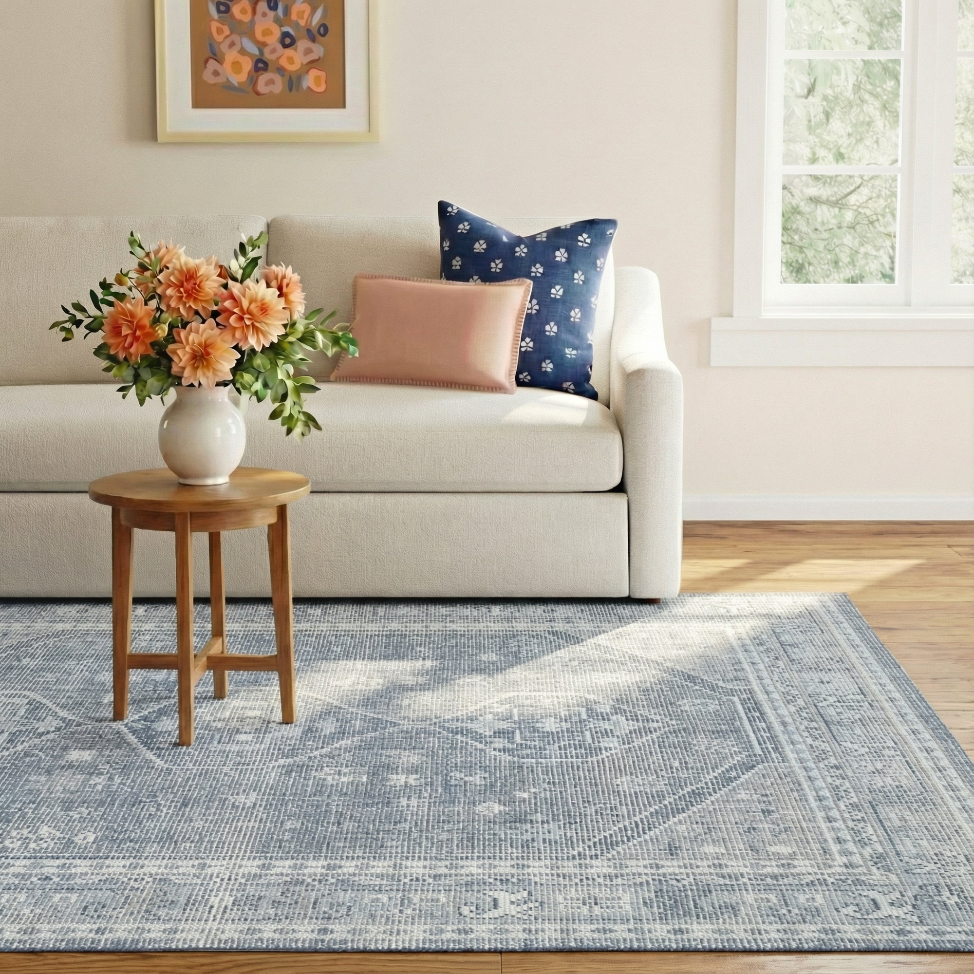 Ciro Handmade Wool Blue/Ivory Rug, Rectangle 7'6" x 9'6"