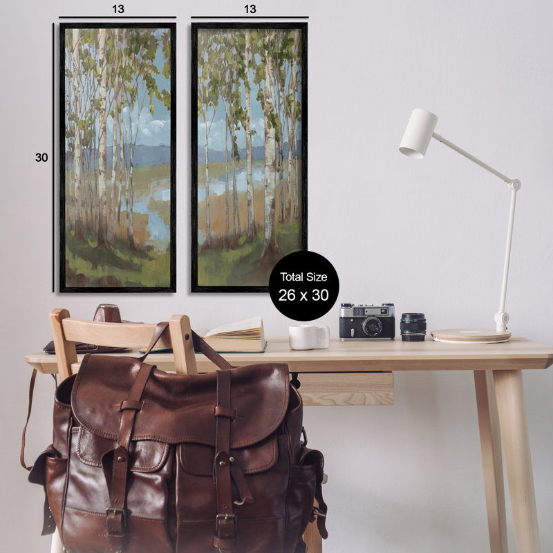 «White Birch Copse of Trees», ensemble de 2 giclées par Trevor Copenhaver, Giclée encadrée noir minuit, H 30 po x l 13 po