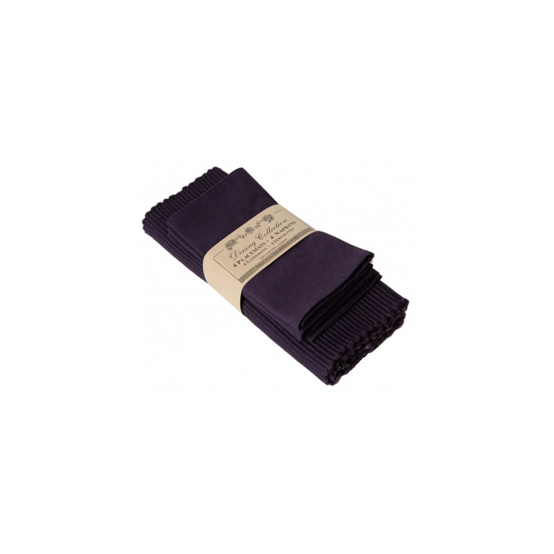 Cotton Rectangle Placemat And Napkin Set, Dark Purple