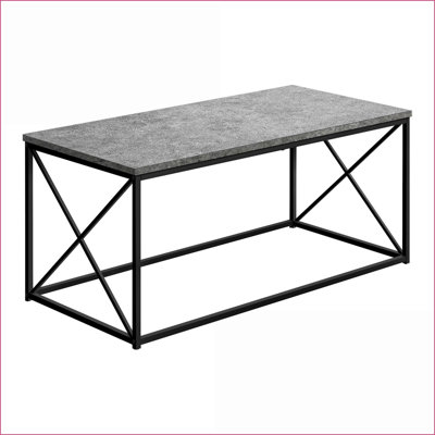 Table basse contemporaine en stratifié gris avec détails en métal noir, montage facile pour le salon