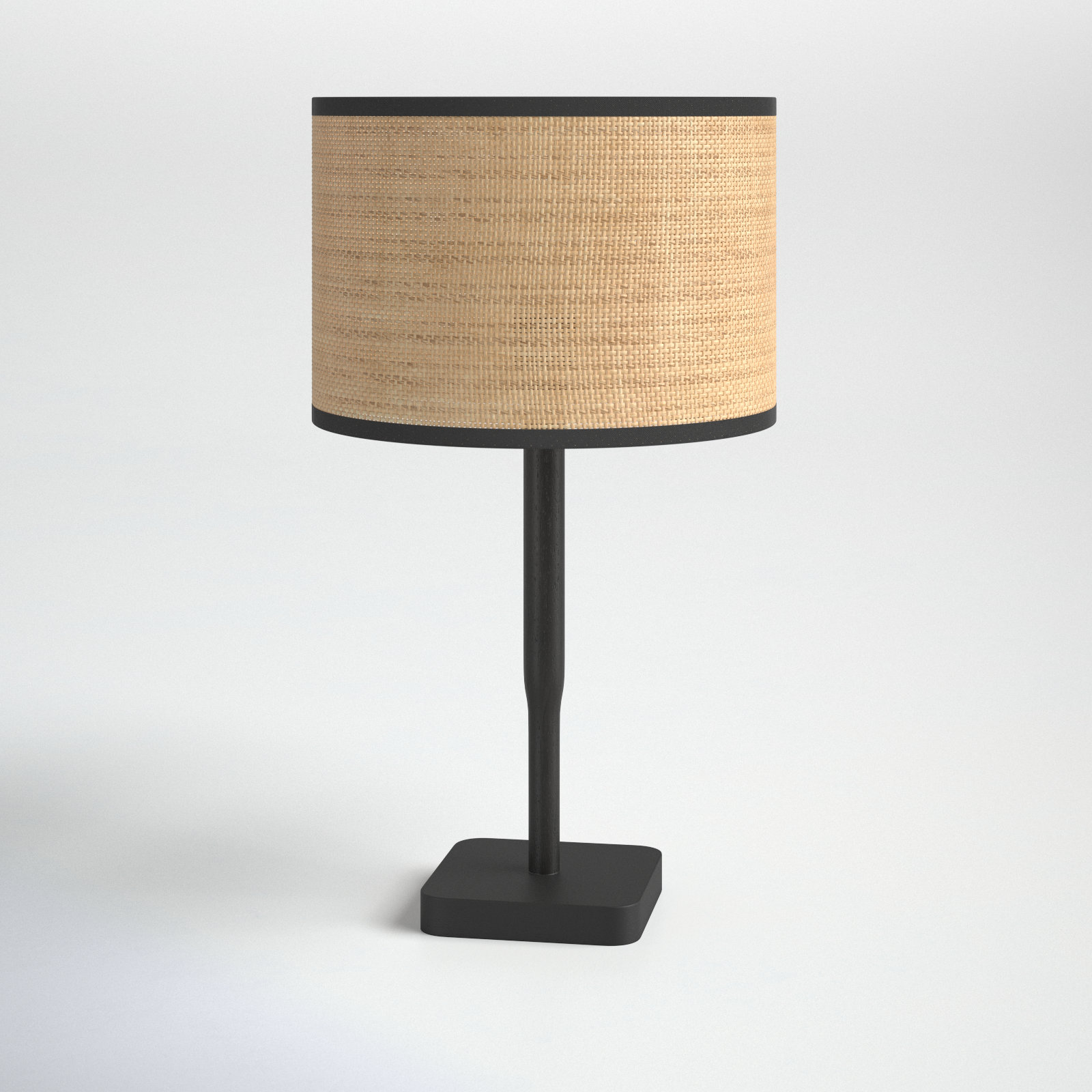 Phipps Solid Wood Table Lamp, Black Wood, Natural Woven/Black Trim
