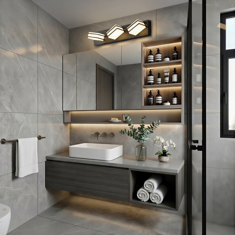 Barre d'éclairage à DEL pour meuble-lavabo à DEL 5 tasses, noir mat, 4.33" H x 21.26" W x 4.53" D, Noir mat, Trois lumières
