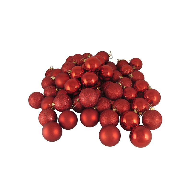 Boules de Noël incassables à 4 finitions, Rouge, 96, 1.5"