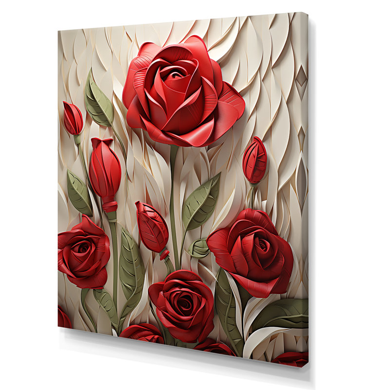 «Red Rose Beauty - Roses», art mural, Toile tendue, H 40 po x l 30 po x P 1,5 po