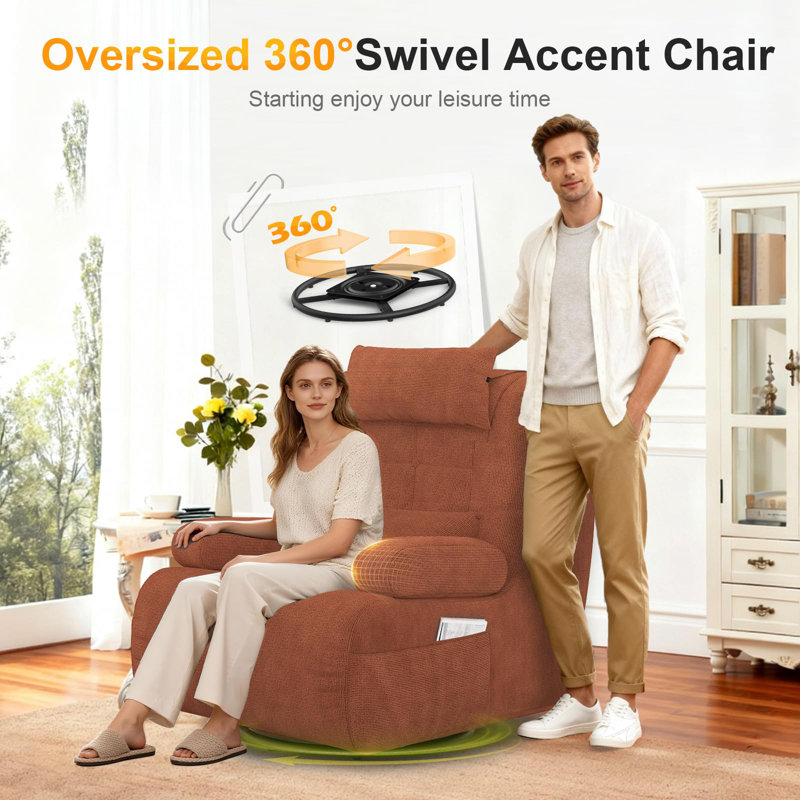 Three-in-one, Multi-functional Rotatable Sofa Chair, Enlarged and Widened Soft Cushion Armchair, with Two Cushions and Side Storage Pockets, Thickened Seat Cushion and Backrest, Suitable for Living Room and Bedroom
