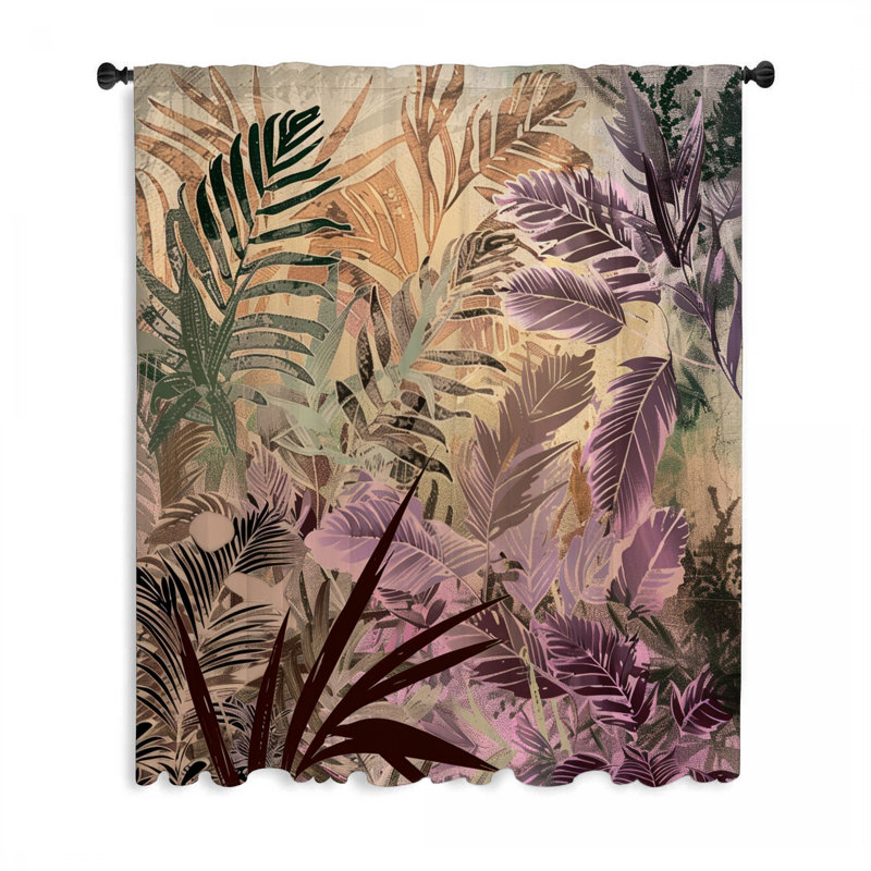 Palm Leaves Window Curtains, Nature Blockout & Sheer Curtains - 1 Panel, 50" W x 84" L