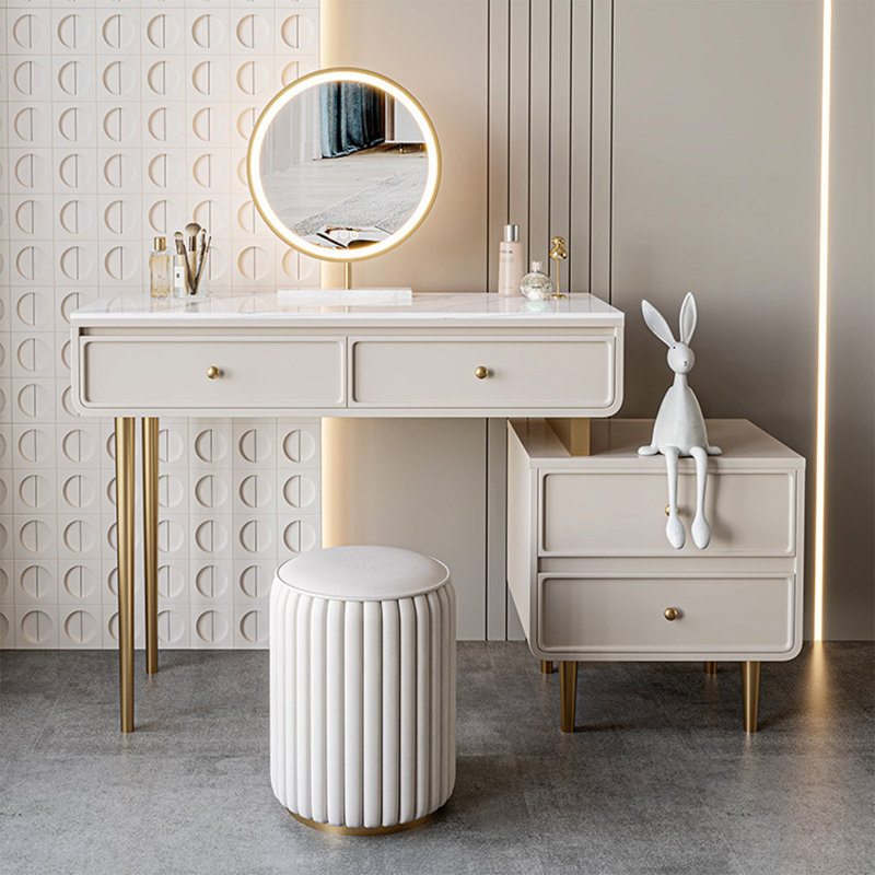 Coiffeuse 53,15 "de luxe minimaliste moderne avec miroir de coiffeuse, H 30,71 po x l 53,15 po x P 15,75 po