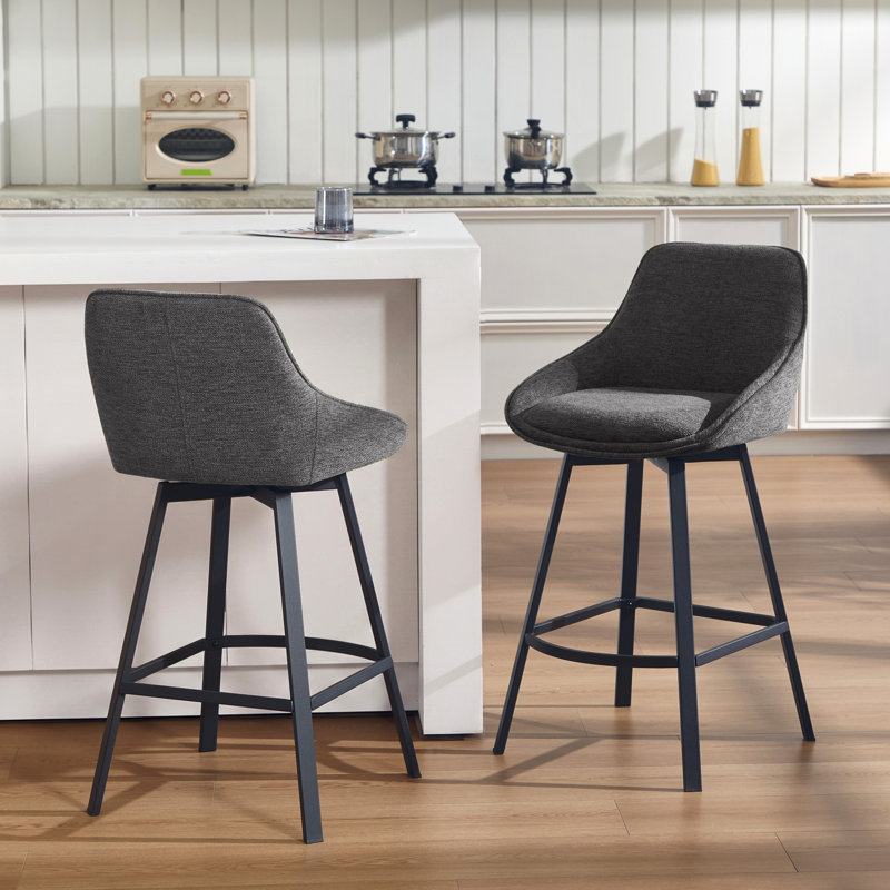 Absalom Modern 25.6" Swivel Upholstered Counter Stools with Back and Metal Frame, Dark Gray, 2