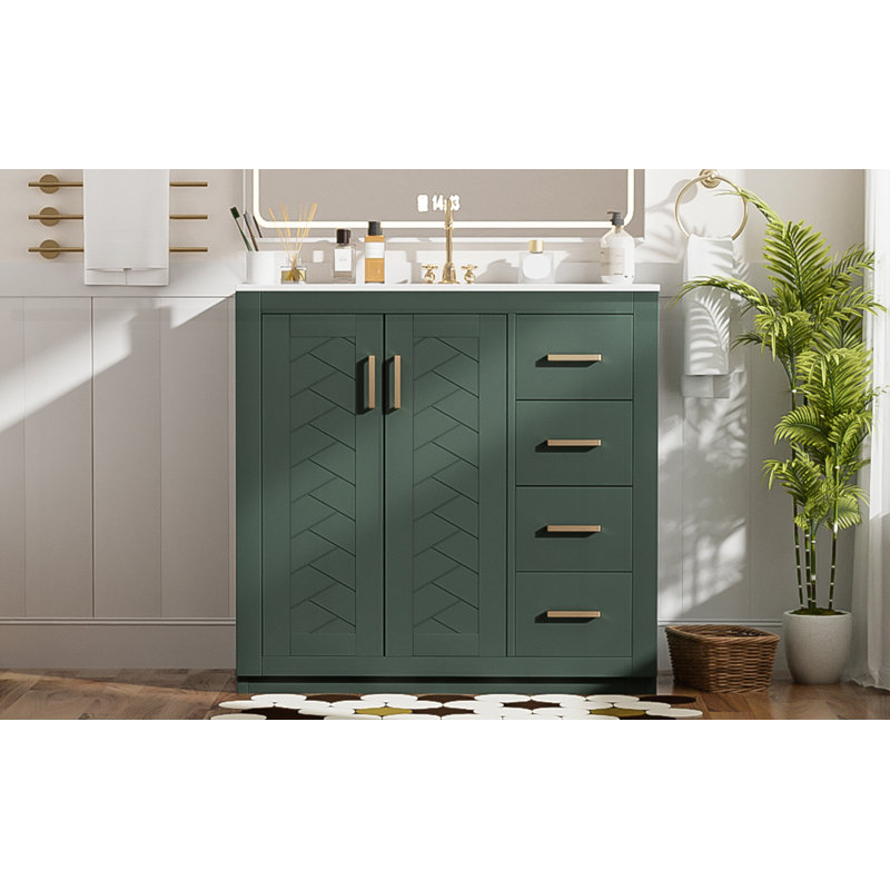 36" Bathroom Vanity with Ceramic Sink Combo, Green