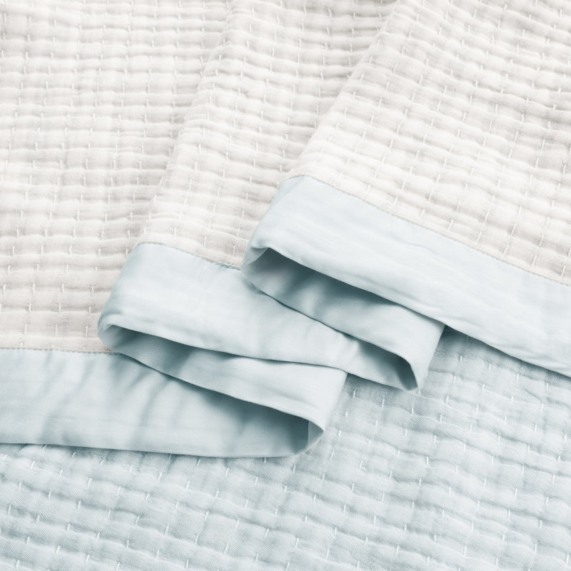 100% Cotton Jacquard Soft Lightweight Blanket, Light Blue, Queen