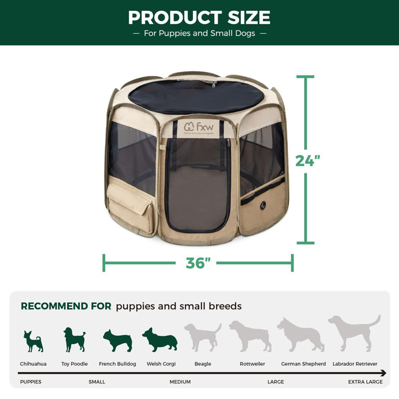 Le parc pour animaux FXW GoTent est conçu pour une utilisation intérieure / extérieure / voyage, convient aux chiots et aux petits chiens, portatif et pliable - brevet en instance, 36 pouces