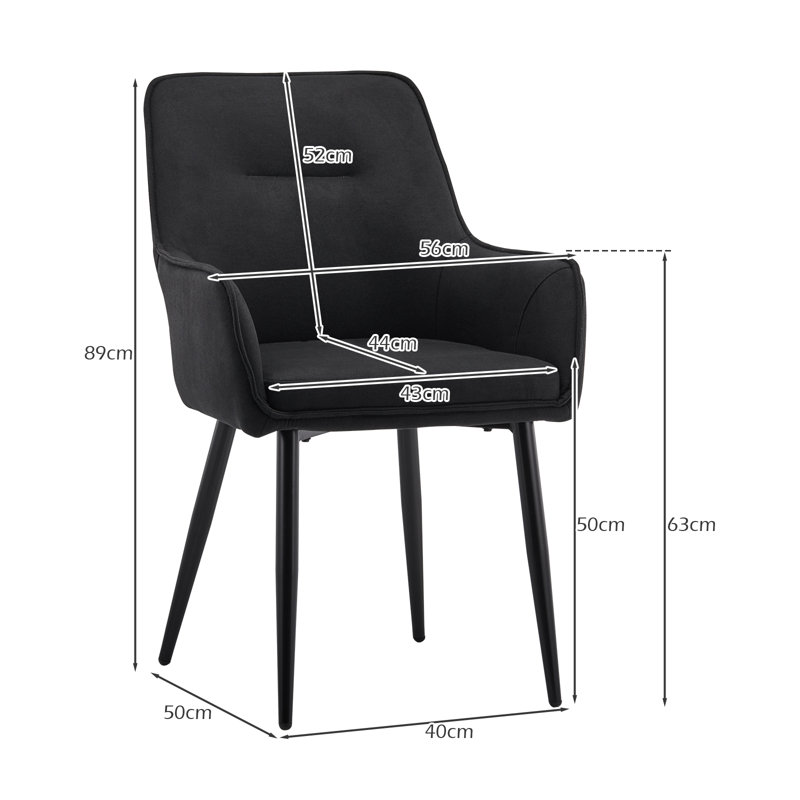 Albrey 50cm H Linen Upholstered Metal Armchair, Black