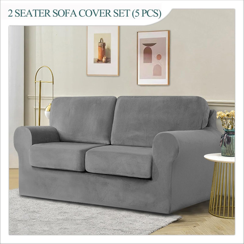 Sofa Cover With Separate Seat Cushions And Backrests Stretch Velvet Sofa Slipcover Couch Covers Furniture Protector Split Combined (2 Seat Set 5 PCS)