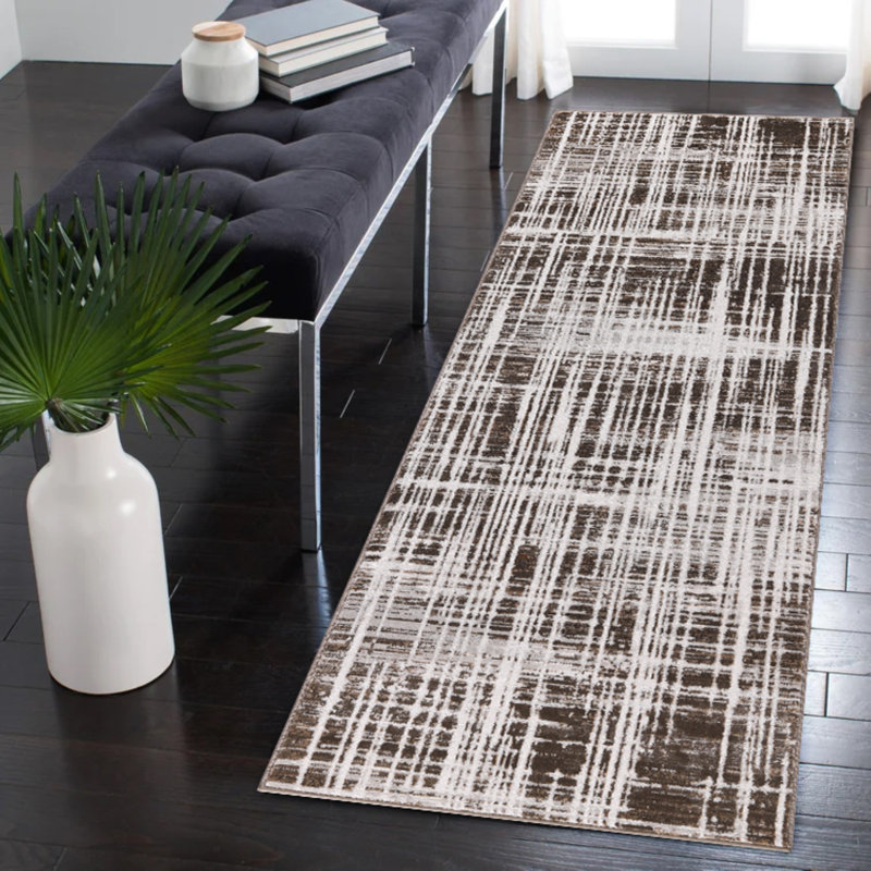 Figueroa Collection Abstract Grid Design Neutral Area Rug, Tapis de couloir 2 pi 6 po x 7 pi 8 po