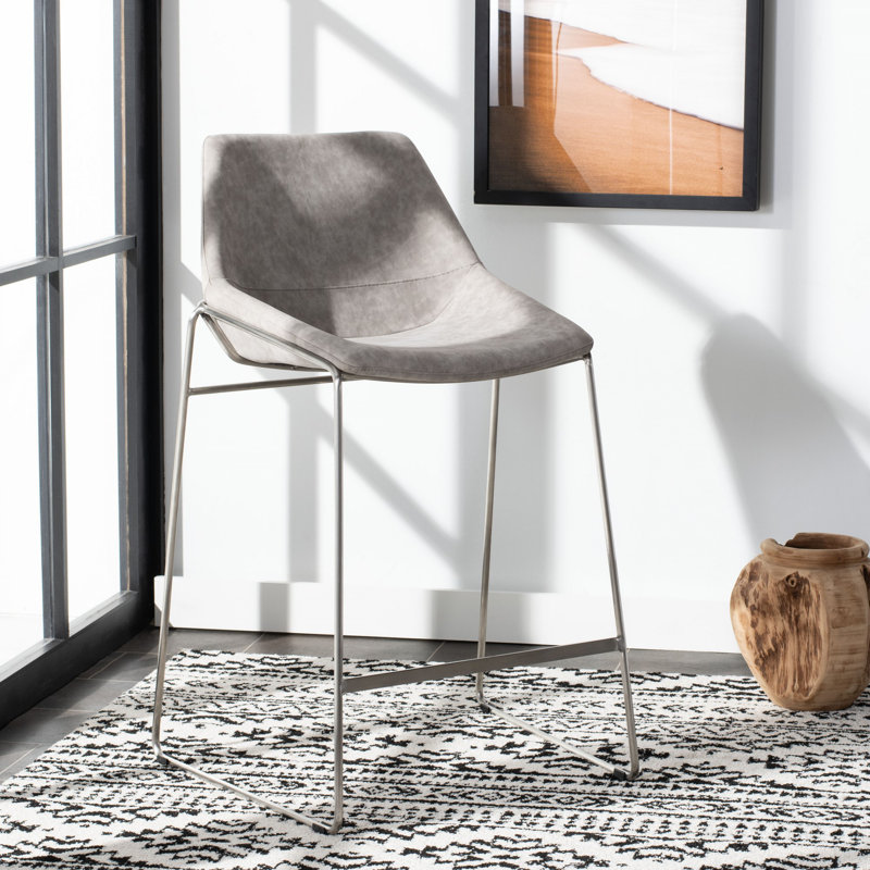 Tabouret de comptoir 27 po Chaliah, Gris clair, Argent