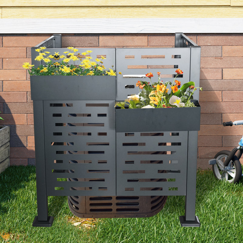 Crest Modern Privacy Screen with Galvanized Plate and Flower Boxes