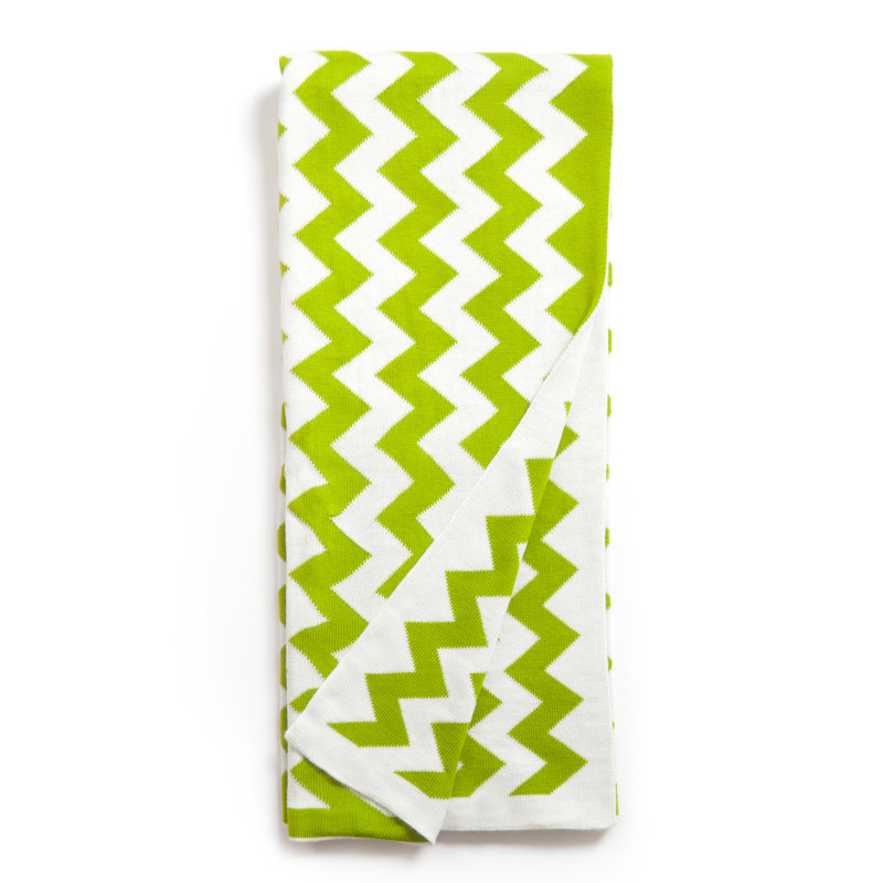Zig Zag Hand Woven Throw Blanket, Lime Green