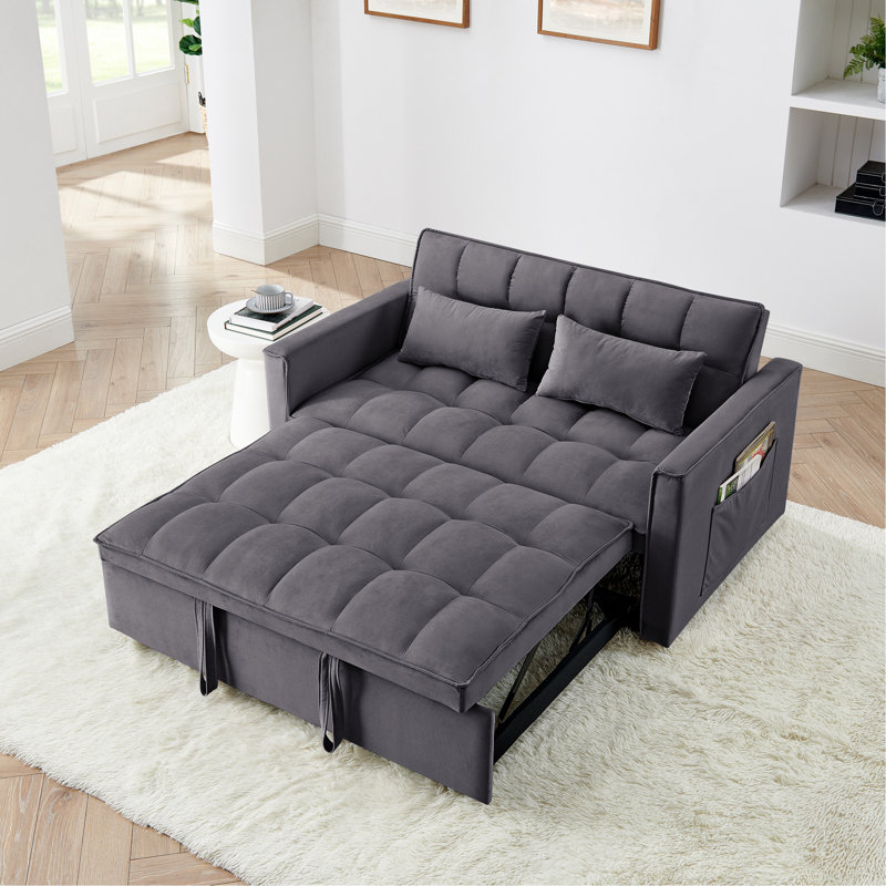 Canapé-lit pliable polyvalent de 54,33 pouces en 3 longueurs, canapé-lit moderne en velours, dossier réglable (GRIS)