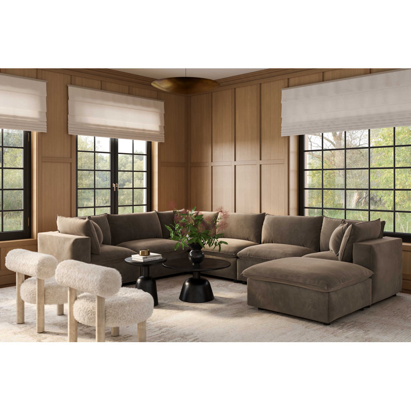 Hadleigh Chocolate Brown Performance Velvet Modular Large Chaise Sectional
