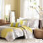 6 pièces de courtepointe en coton très grand / très grand, taupe / jaune, réversible avec des coussins décoratifs carrés-128738135-128738137