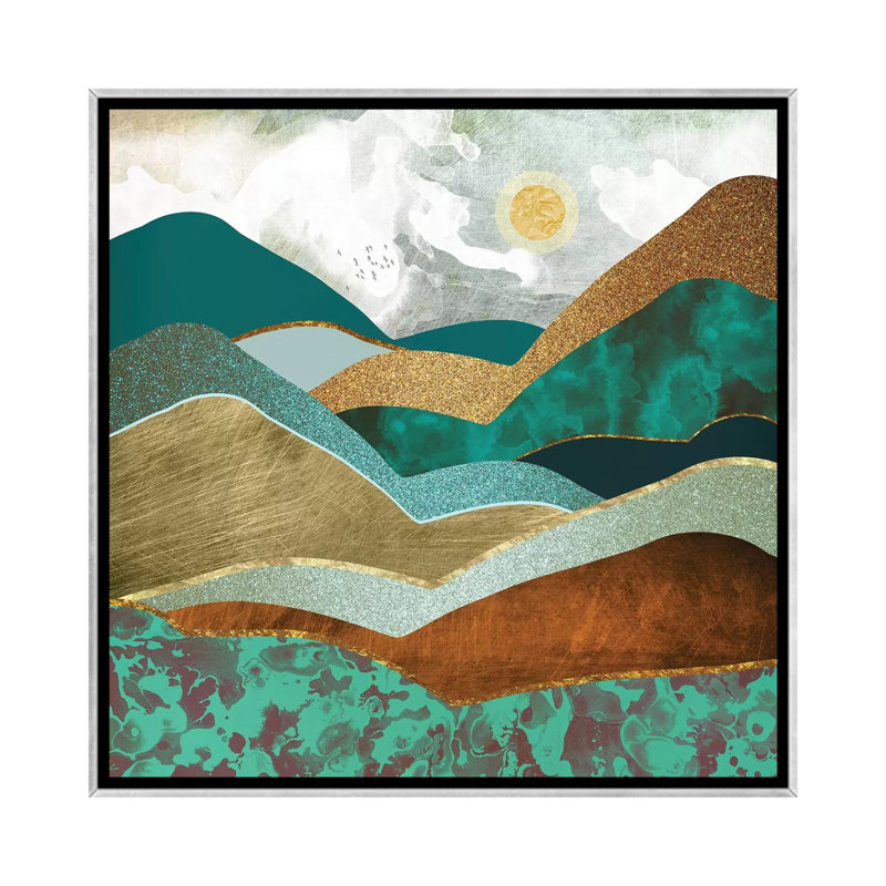 Golden Hills - impression d'art graphique, Pas de tapis, H 37 po x l 37 po x P 1,5 po, Toile avec cadre argenté