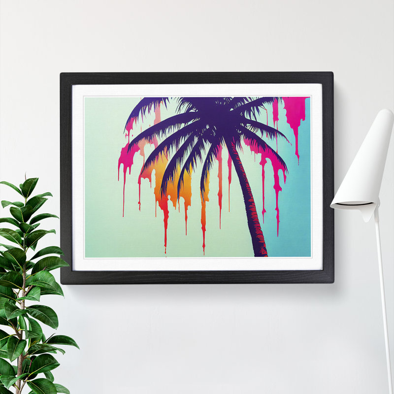 XH1022-6675X Painted Palm Tree Vol.1 - Single Picture Frame Painting, 46cm H x 64cm W x 2cm D, Black Framed