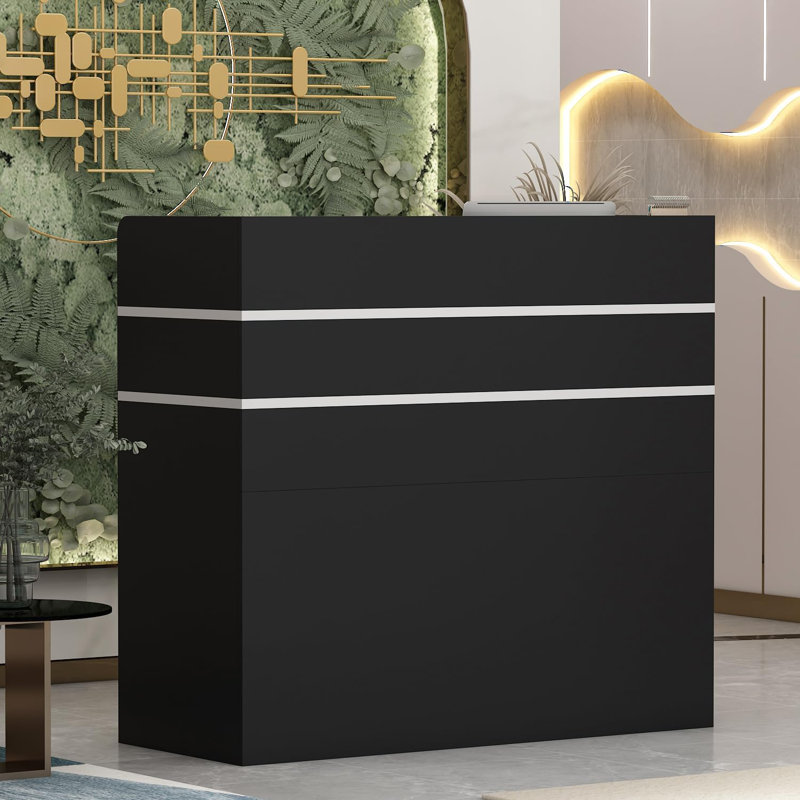 Reception Desk With Lockable Drawers Reception Counter Office Front Desk, Black