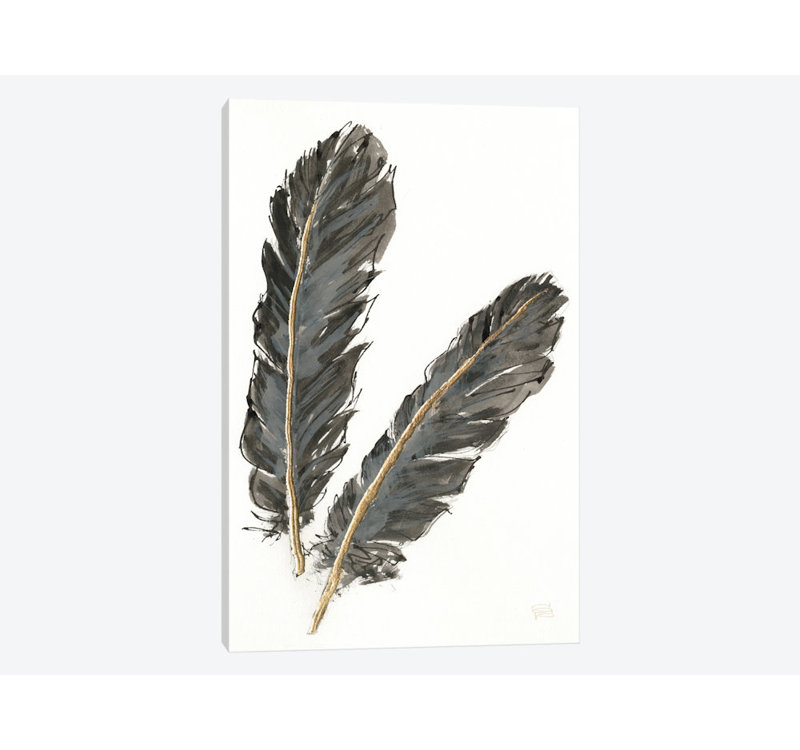Plumes d'or IV sur blanc, reproduction d'art sur toile tendue, H 18 po x l 12 po x P 1,5 po, Toile tendue, Pas de tapis