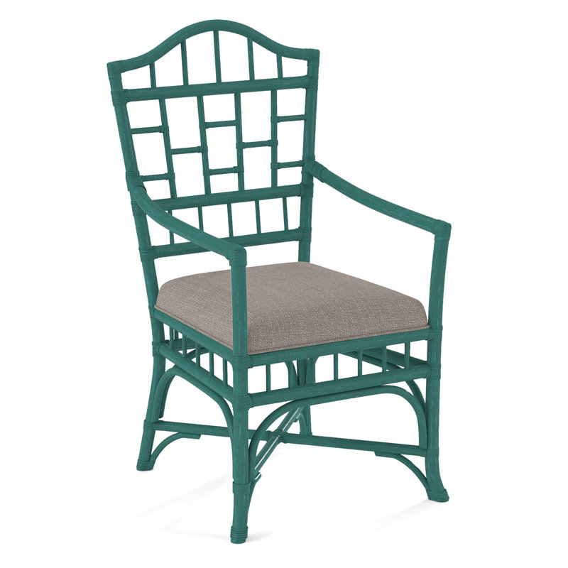 Chippendale Upholstered Arm Chair, Brass, Stone Crypton Performance; 0884-83