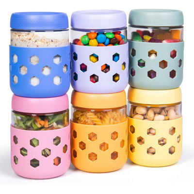 Paquet de 6 contenants pour avoine de 16 oz avec couvercles et manchons en silicone
