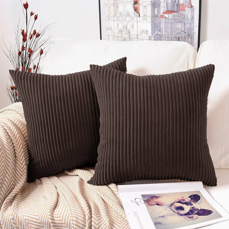 Swipe Stripe Velvet Cushion Covers - Set of 2, Brown
