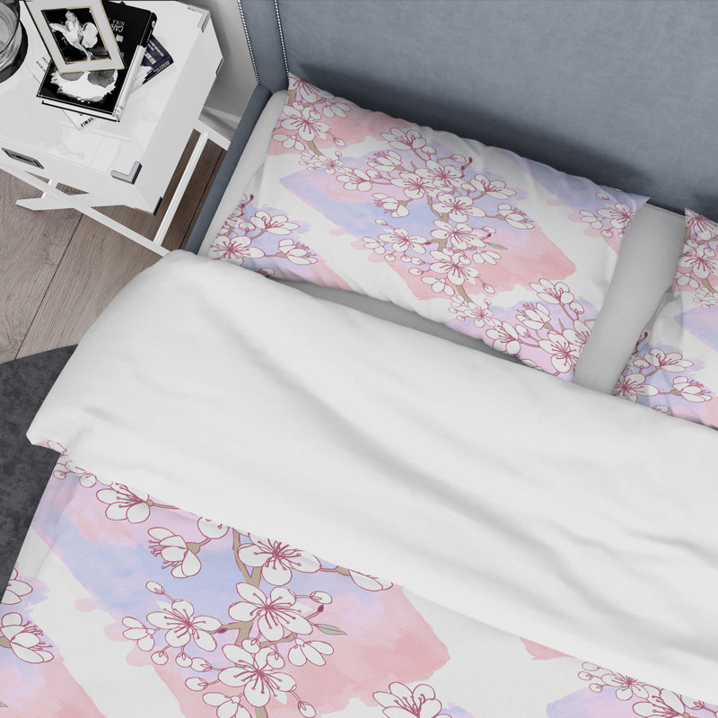 Motif de fleurs rétro rose I - ensemble de housse de couette abstrait rétro - microfibre de polyester